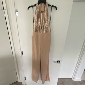 Gold sequin jumpsuit with pockets